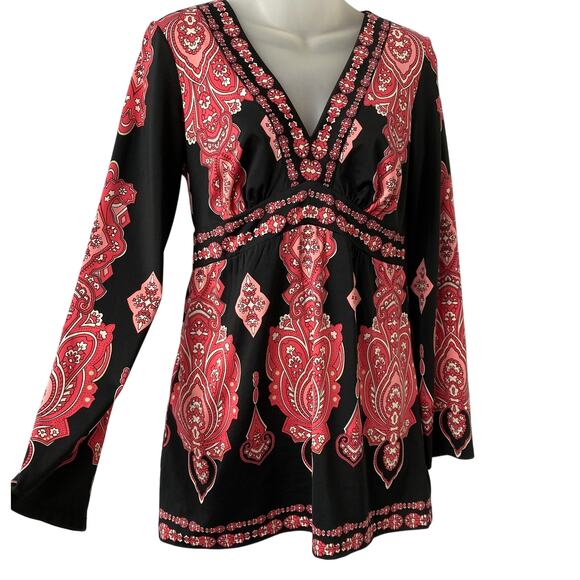 INC International Concepts Y2K Babydoll Top Women S Red Boho Hippie Goddess VTG - Picture 10 of 10